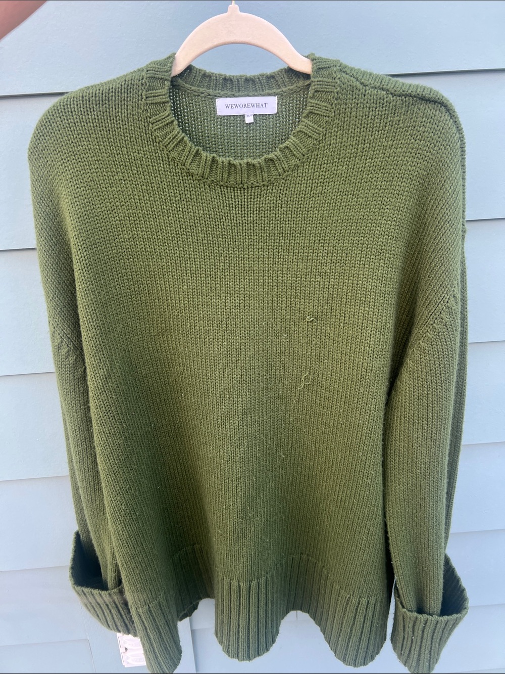 WeWoreWhat Olive Green Chunky Crewneck Sweater